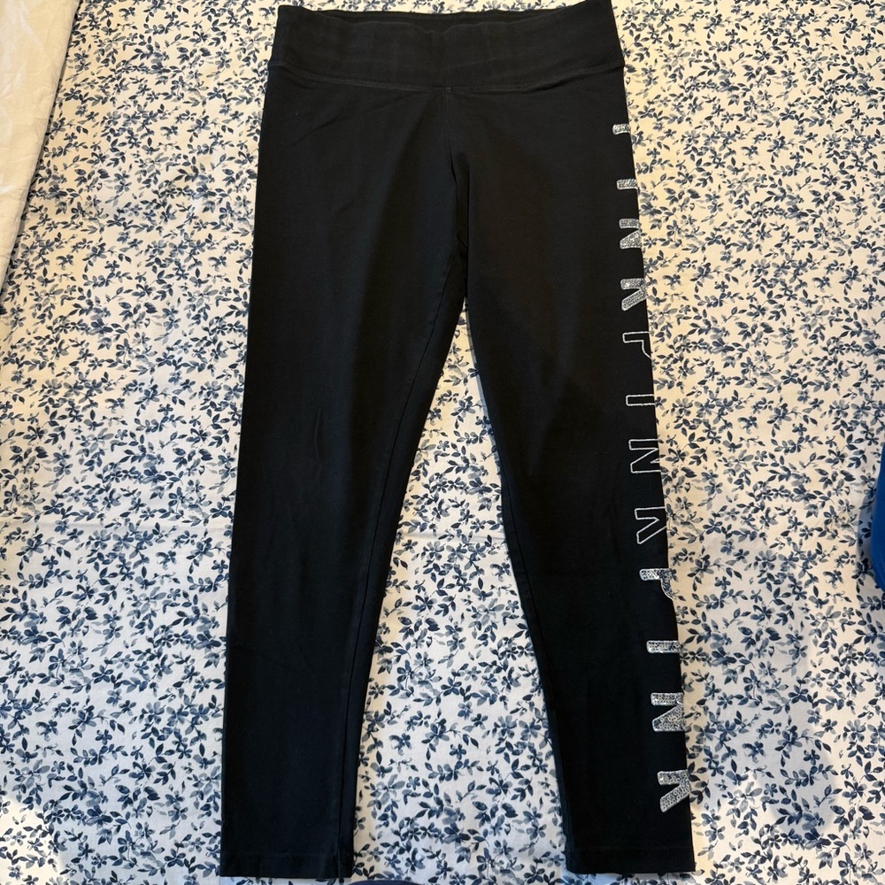 Victoria’s Secret PINK Black Yoga Leggings with Sequin Logo – Size L